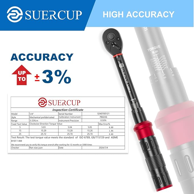 1/4" 50 PCS Torque Wrench Set, 3-25Nm 72 Tooth Drive Click Torque Wrench Set with S2 Bit Sockets, 1/4" Extension Bar and 3/8" Adapter, Used for Bicycle Maintenance and DIY