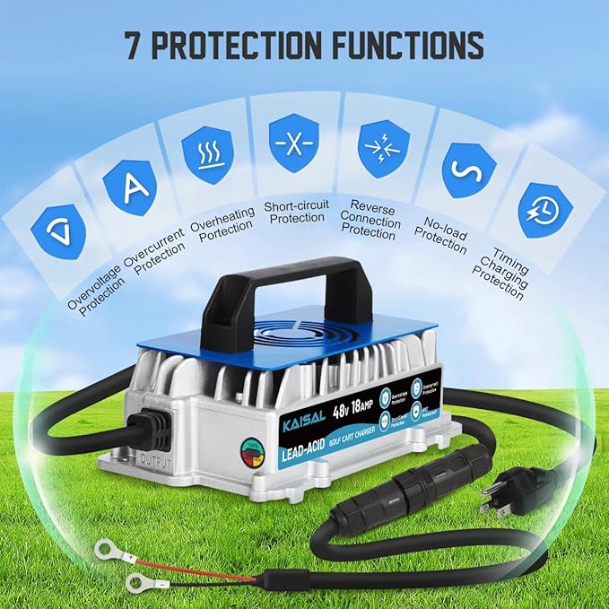 48V 18A Charger 1250W Golf Cart Battery Charger 48 Volt for Club Car/EZGO/Yamaha Onboard Lead-Acid Golf Cart Charger, for 48V Forklift, Lawn Mower, Pallet Jack, Scissor Lifter, Floor Scrubber, Marine