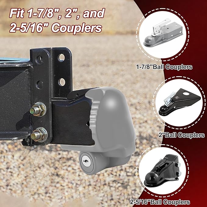 Cenipar Trailer Hitch Lock Universal Size Fit 1-7/8", 2", and 2-5/16" Couplers, Heavy Duty Steel, for Vehicles, Trailers, and RVs(Grey)