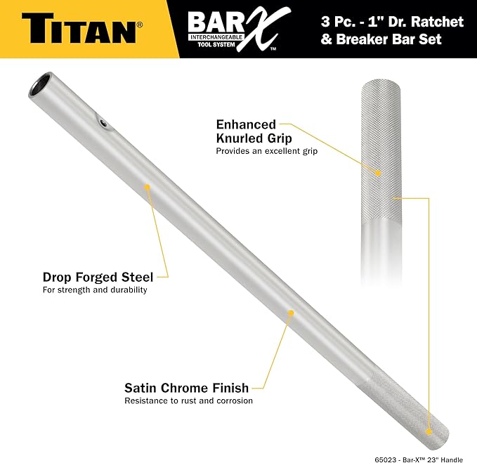 Titan Bar-X 61323 3-Piece 1-Inch Drive Interchangeable Ratchet and Breaker Bar Set