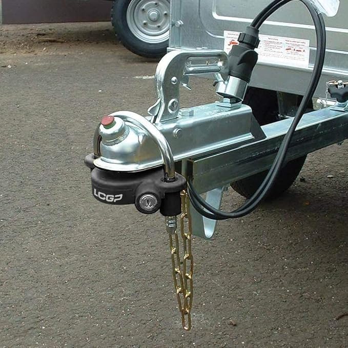 LCGP Black Trailer Hitch Coupler Lock with 2 Keys, Universal Coupler Lock, Adjustable Storage Security, Heavy-Duty Steel.