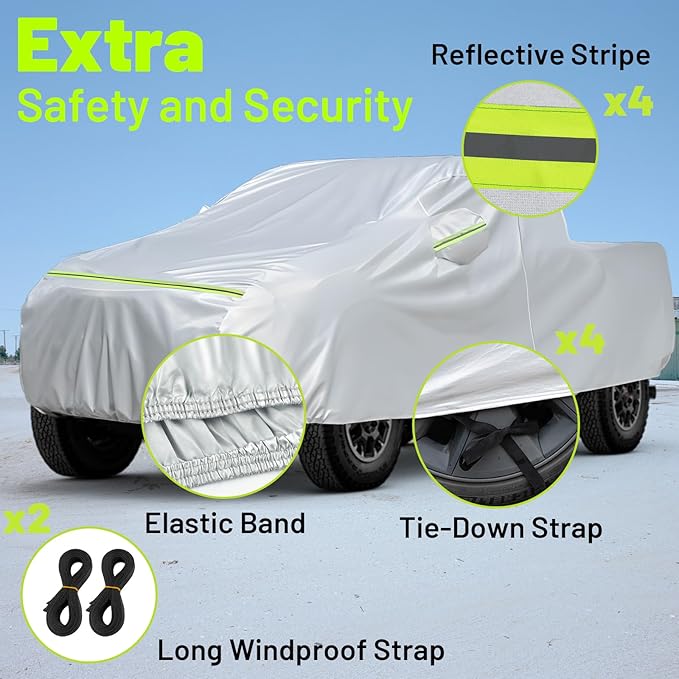 Favoto 6 Layers Truck Cover Waterproof - All Weather Heavy Duty Outdoor Pickup Car Cover Sun UV Rain Protection Windproof with Door Zipper Universal Fit (Length Up to 228 inch)