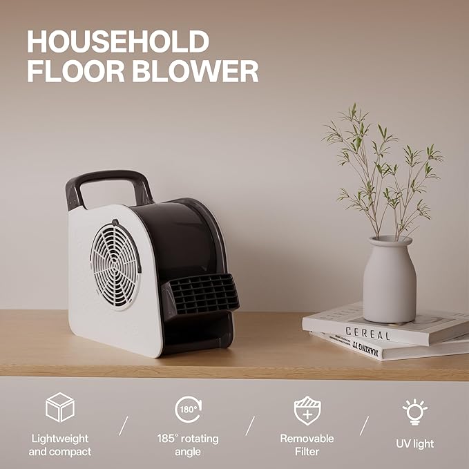 High Velocity Blower Floor Fan, 355 CFM Air Mover Fan for Job Site and Home, Floor Drying Fan for Cooling and Ventilating, White