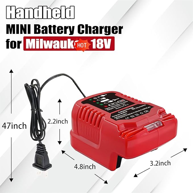 Replacement Charger for Milwaukee M18 18V, Battery Adapter for Milwaukee 18V Lithium-Ion Tools Battery Power Charger