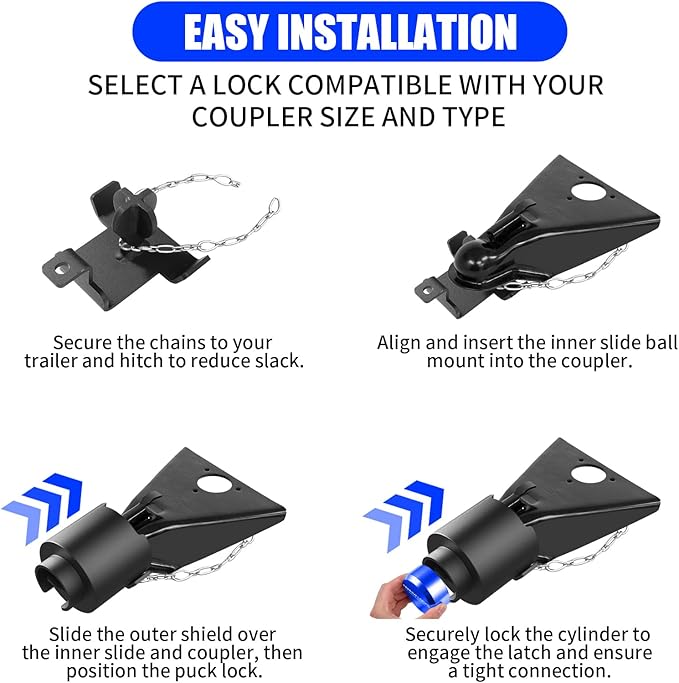 2-5/16" Heavy Duty Trailer Hitch Lock - Ball Coupler&Safety Chains Anti-Theft,Travel RV/Pop-Up Camper/Boat/Truck/Motorcycle/ATV/UTV/Flatbed/Cargo/Dump/Utility Trailer Tongue Lock Secure Design