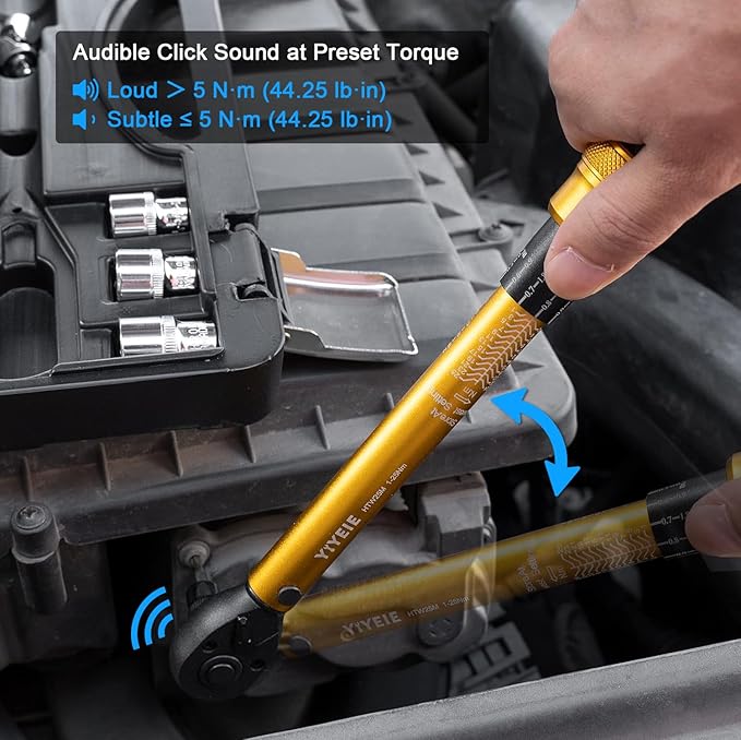 1/4 Inch Drive Bike Torque Wrench, 1-25 Nm (10-222.5 in.lb), 27 PCS Click Bicycle Torque Wrench with Bit Sockets, 0.1 Nm Micro, 72-Tooth Ratchet, 3/8 Adapter, for MTB, E-Bike, Motorcycle