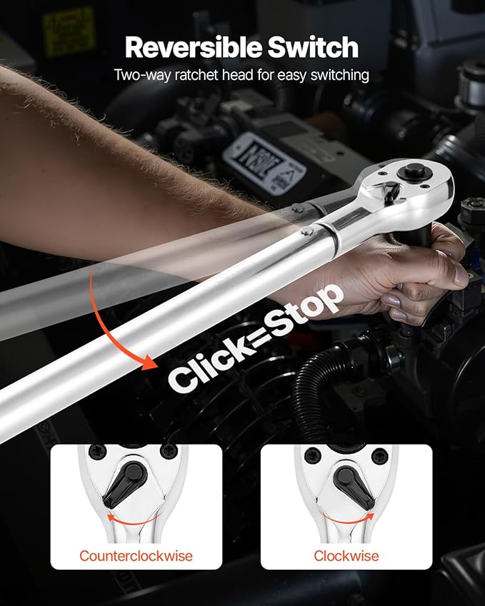 VEVOR 3/4 Inch Drive Torque Wrench 100-600fFT.LB/136-814Nm, 1 Inch Adapter, Split Beam, 48'' Length, less effort for Off-road Equipment,Truck,Motor Homes & Drilling Platform