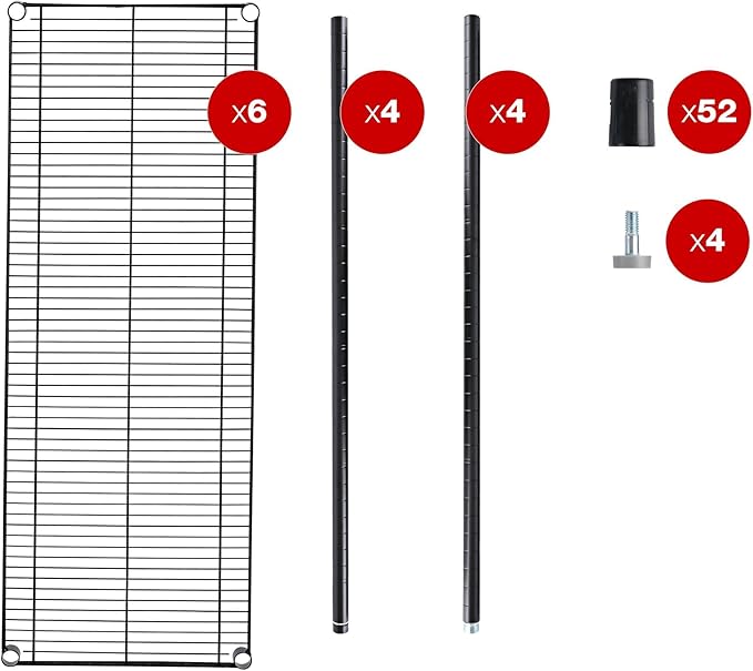 Alera ALE Commercial Wire Shelving, Six-Shelf, 48w x 18d x 72h, Black