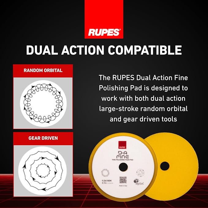 RUPES 9.DA180M Pack of 12 Yellow D-A Fine Finishing Foam Pads 180mm | Ideal for Paint Correction | Moderate to Fine Defect Removal | Compatible with 6" Backing Plate