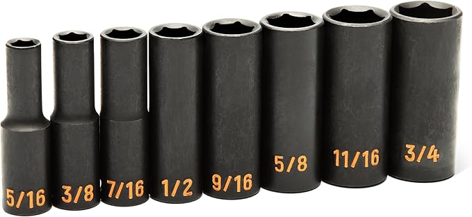 GEARWRENCH 8 Piece 3/8" Drive 6 Point SAE Hi-Viz Deep Impact Socket Set | 84915H