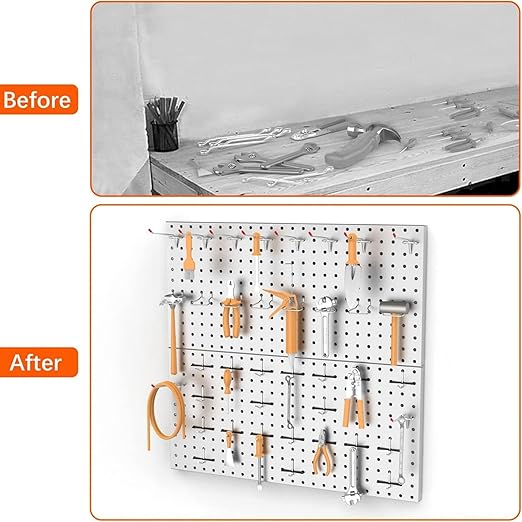 TORACK 2-Pack 12x24 inch Metal Pegboard Panels for Garage Wall, Tool Storage Pegboard for Workbench, Workshop, Tools Organizer Peg Board for Pegs(Grey)