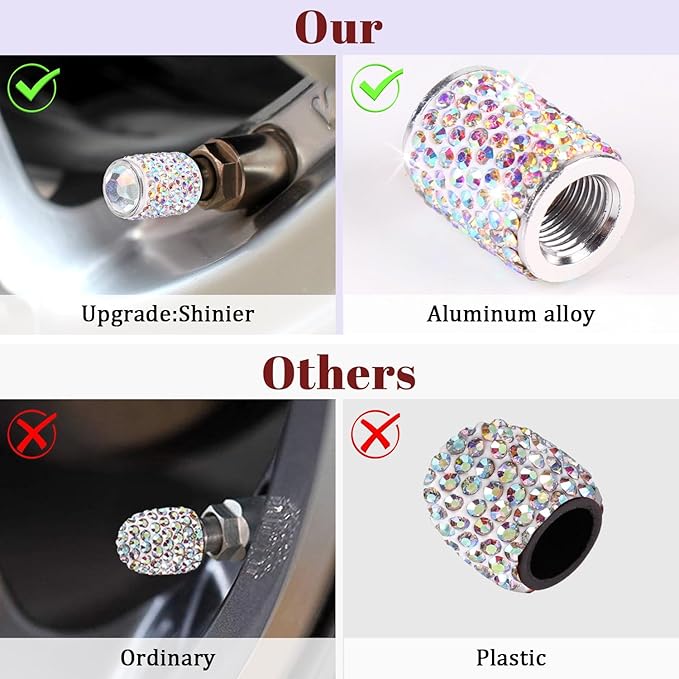 ToBeQueen Bling Colorful Tire Valve Caps, 4 Pack Handmade Crystal Rhinestone Color Bling Tire Caps Universal Dustproof Colorful Bling Car Accessories for Car/SUV/Motorcycle/Bike(AB Color)