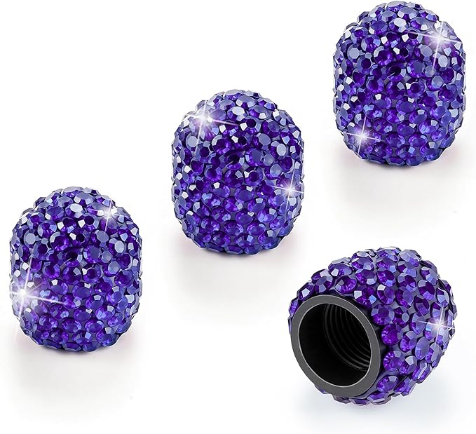 JUSTTOP 4 Pack Handmade Crystal Rhinestone Tire Valve Stem Caps, Universal for Cars, Trucks and Motorcycles - Deep Blue