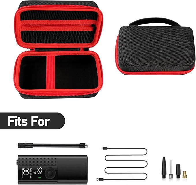 Case for Airmoto for MODARI Tire Inflator Portable Air Compressor Case,120 PSI Air Pump,Car Tire Pressure Gauge (150 PSI) Storage Bag, Air House, Connector and Accessories (Box Only)-(Black+Red)