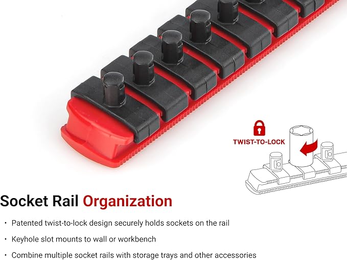 TEKTON 1/4 Inch Drive Shallow 12-Point Socket Set with Rail, 14-Piece (4-15 mm) | SHD90112