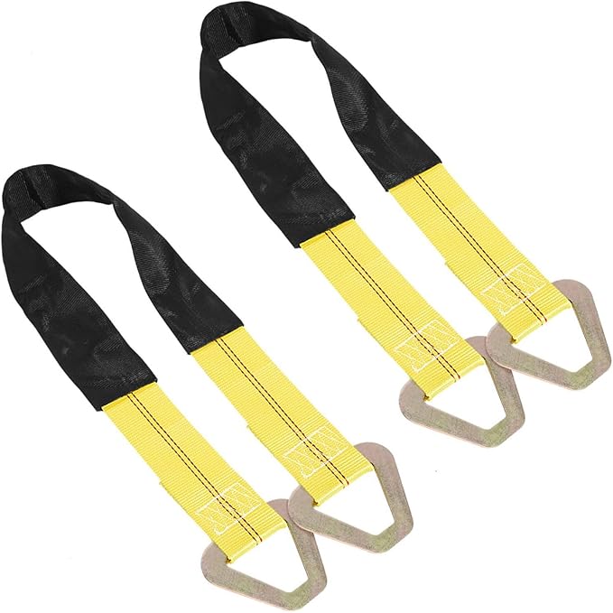WSSROGY 2 Pack 36" x 2" Axle Tie Down Straps with Protective Sleeves and D Rings, Heavy Duty Car Axle Straps 6000 Lb. Capacity 9000 Breaking Strength for Securing Car Transport Hauler Tow Truck