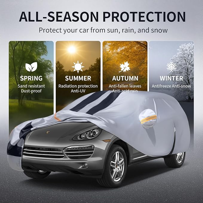 Multi-Layer Car Cover Custom Fit for Porsche Cayenne(2010-2026), 100% Waterproof All Weather for Automobiles, Gift with Towel, Heavy Duty Car Covers for Rain Sun UV Protection with Door Zipper
