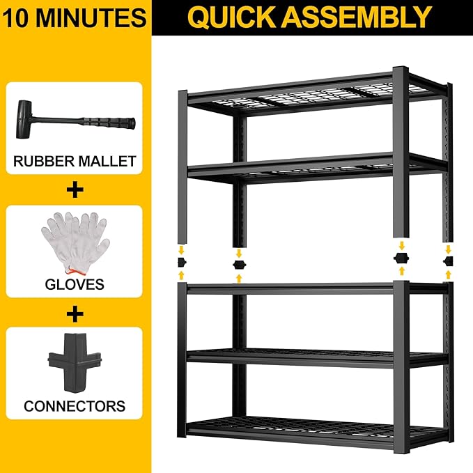 5-Tire Garage Shelving Units Storage Shelves Rack, 72 Inches Height Heavy Duty Adjustable Steel 5000 lbs Metal Shelf for Basement, Garage Organization (Iron Grid Layer, 72" H x 59" W x 24" D)