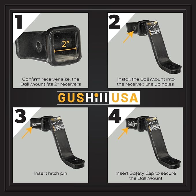 GusHIll USA GH45070 Trailer Hitch Ball Mount, Fits 2-Inch Receiver, 6,500 lbs, 1-Inch Hole, 6-Inch Drop