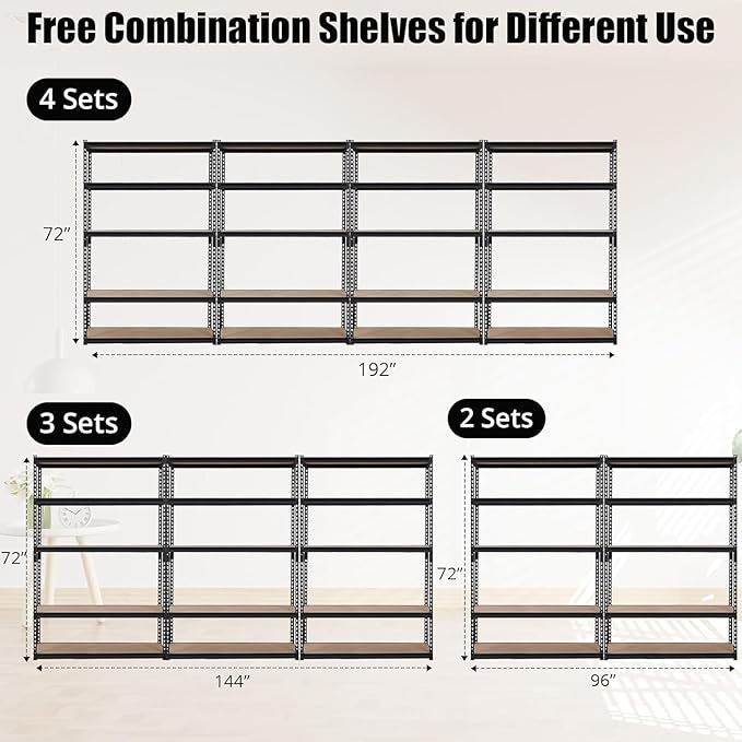 PeakPursuit Storage Shelving Unit, 5-Tier Adjustable Metal Storage Shelves, 48" L x 24" W x 72" H Heavy Duty Garage Storage Shelves for Kitchen Pantry Basement Bathroom Laundry