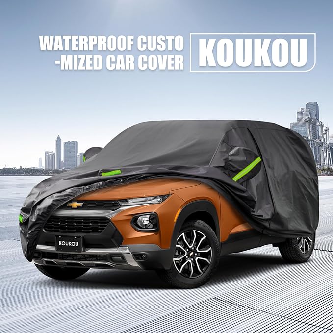 KouKou Waterproof SUV Car Cover Suitable for Chevy Trailblazer from 2020 to 2025, 7 Layers Windproof All Weather Waterproof Outdoor Cover Sun Rain UV Dust Snow Protection. Black
