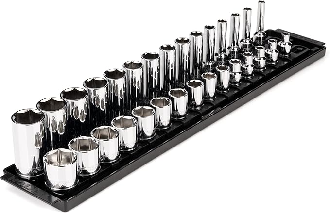 TEKTON 3/8 Inch Drive 6-Point Socket Set with Rails and Tray, 30-Piece (1/4-1 in.) | SHD91209