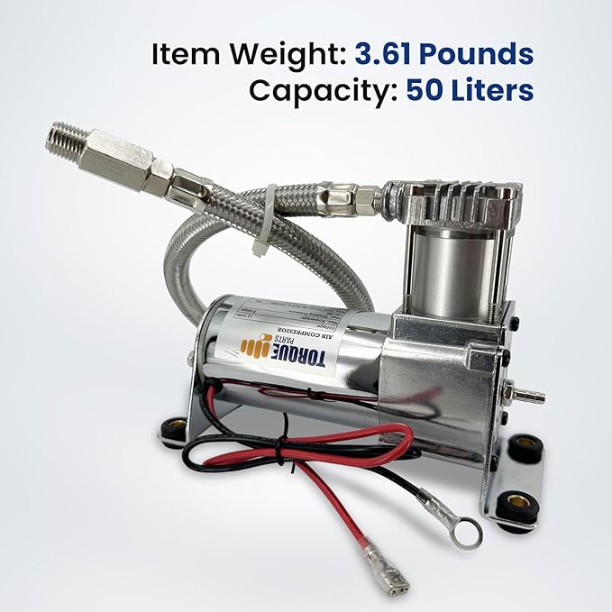TORQUE 12V Heavy Duty 444c Air Compressor Kit - 120 PSI, Portable Single Port, Replaces Air Lift 16092 16192 - Compressor for Train Horns, Air Horns, Air Ride Suspension, Train Horn Systems (TR16192)