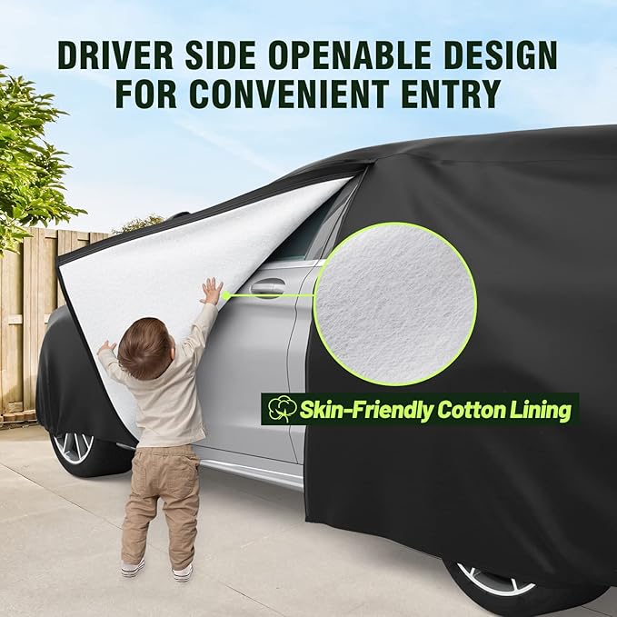 Favoto Car Cover Waterproof All Weather for Automobiles, 6 Layers Heavy Duty Outdoor Sun Protection Snowproof Car Tarp, 4 Windproof Straps, Universal Accessories Fit for SUV Length up to 198"