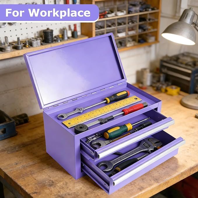 Mini Steel Tool Box with Drawers - Small Tool Chest for Small Item Storage Organizer - Portable Metal Toolbox Organizer with Tool Drawer (mini purple)