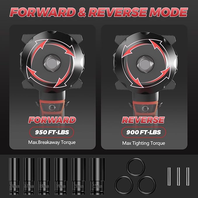 Cordless Impact Wrench 1/2 inch for Miwaukee 18V Battery, 900Ft-lbs(1200N.m) Brushless Impact Driver with 4-Mode Speed, High Torque Impact Gun with 6 Sockets, LED Work Light (Battery NOT included)