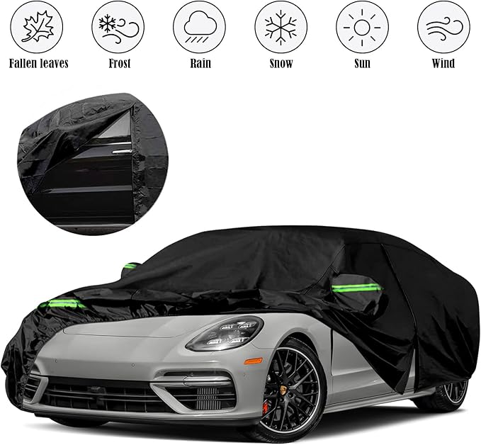 Waterproof Car Cover Replace for 2010-2025 Porsche Panamera, 6 Layers All Weather Full Car Covers with Zipper Door & Windproof Bands for Snow Rain Dust Hail Protection (Panamera)