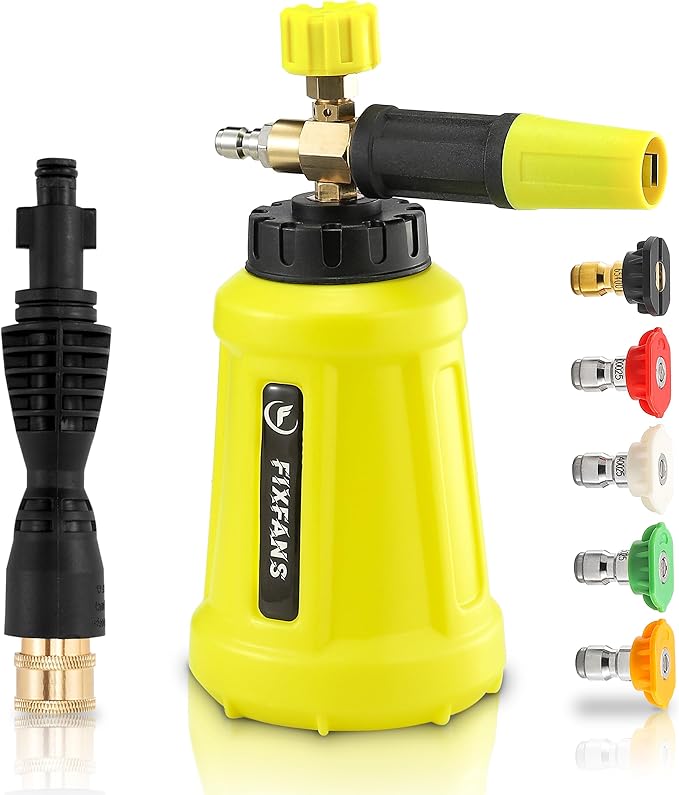 Foam Cannon, Wide Neck Snow Foam Lance with Replacement Adapter for Portland Husky and Ryobi Pressure Washer, Heavy Duty Power Washer Foam Blaster with 1/4 Inch Quick Connector, 5 Nozzle Tips
