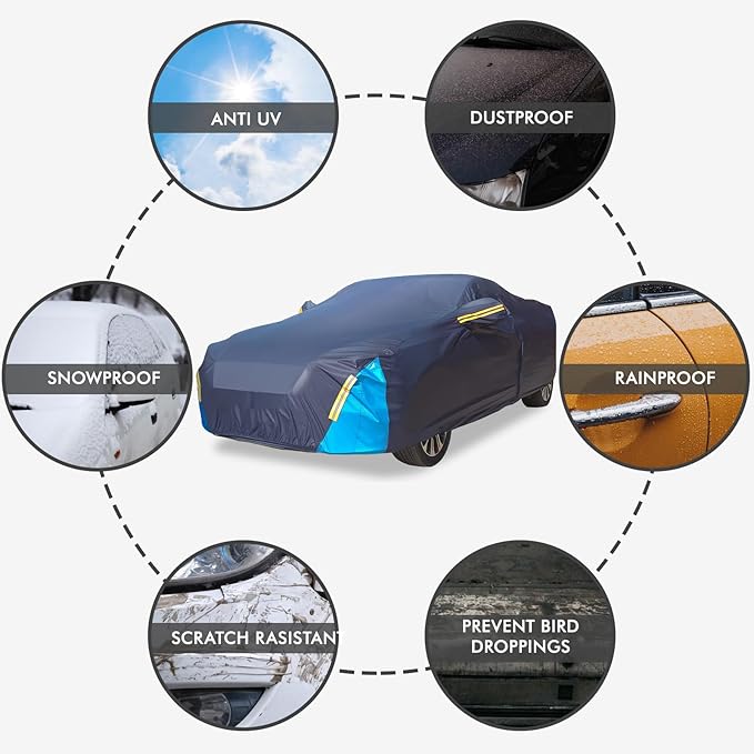 Car Cover Waterproof All Weather, 6 Layers Outdoor Full Exterior Cover Rain Sun UV Snowproof Protection with Zipper Cotton, Mirror Pocket for Mazda MX-5