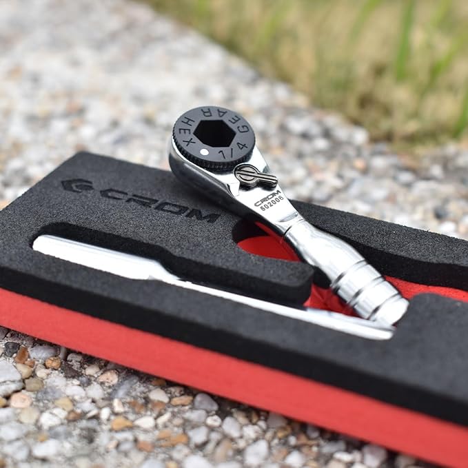CROM 1/4-inch Mini Ratchet Wrench - Use As 1/4 Bit Ratchet, Extender, T-Handle Or 4-Inch Micro Ratchet, Reversible Switch, Magnetic Bit Retention, Small EDC Wrench To Fit In Tight Space
