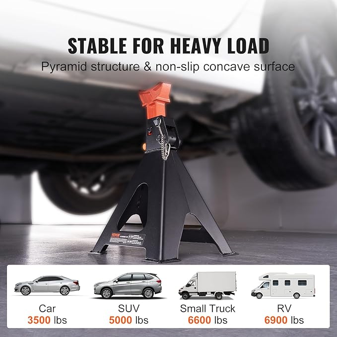 VEVOR Jack Stands, 6 Ton (13,000 lbs) Capacity Car Jack Stands Double Locking, 14.2-23 inch Adjustable Height, for Lifting SUV, Pickup Truck, Car and UTV/ATV, Red, 1 Pair