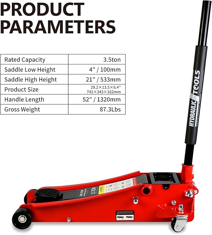Floor Jack, Low Profile Steel Heavy Duty Hydraulic Trolley Racing Car Jack with Dual Piston Quick Lift Pump, 3.5 Ton (7000 lbs) Capacity, Lifting Range 4"-21", Red