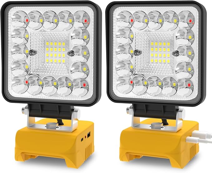 T-SUN 2Pcs Cordless Work Light Compatible with Dewalt 18V/20V Battery, with 3 Light Modes, USB & Type C Charging Port LED Work Light for Workshop,Camping,Emergency and Job Site Lighting