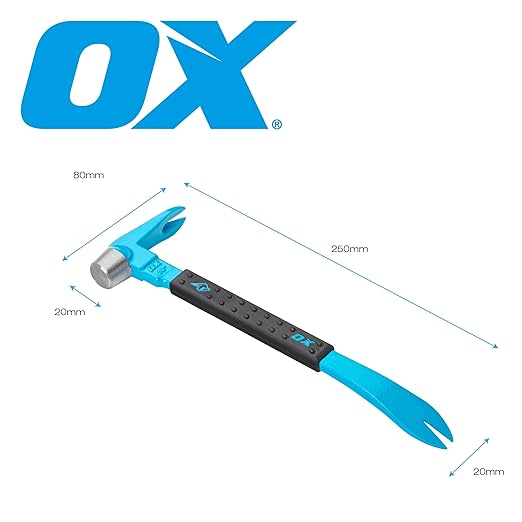 OX Tools OX-P083010 10" Cats Paw Pry Bar - Nail Puller Tool with Unique Hammer Head, Crowbar Rubber Grip, Polished Beveled Claws - Forged Steel Design for Strength and Durability