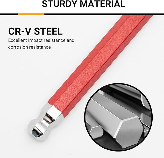 Allen Key Set 9 PCS Anti-Slip Long Ball Hex Key Set 1.5-10mm, Color Coded Ball Point Head Hexagon Keys Set for Furniture Assembly, Bikem, Motorcycle Repairs, Household DIY