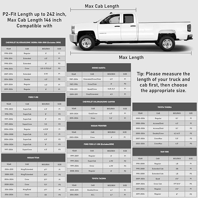 Favoto Truck Cover Waterproof Outdoor - All Weather 6 Layers Heavy Duty Pickup Cover Dust Rain Sun Protection Universal Fit for Chevy Silverado, Dodge Ram 1500, Ford F150 (Length Up to 242 inch)