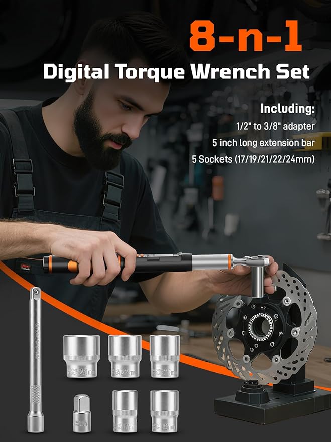 Digital Torque Wrench, 7.38-147.5 ft.lb/10-200 Nm, 1/2" Drive Inch Pound Torque Wrench Electronic with Buzzer & Colorful LED Indicator Cars Automotive