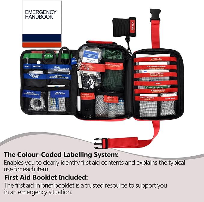 Besst Survivor Comprehensive First Aid Kit -Labeled Compartments for Trauma & Emergencies, Compact Emergency Kits for Car, Boats, Camping, Hurricanes and Outdoor Emergencies Survival -265 Piece