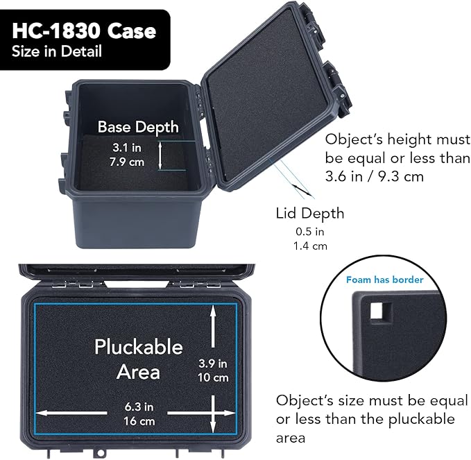 Lykus HC-1830 Mini Hard Case Dry Box with Foam Insert, Interior Size 7.1x4.7x3.7 in, IP66 Splash-Proof, Suitable for Cellphones, Tools, Small Devices and More