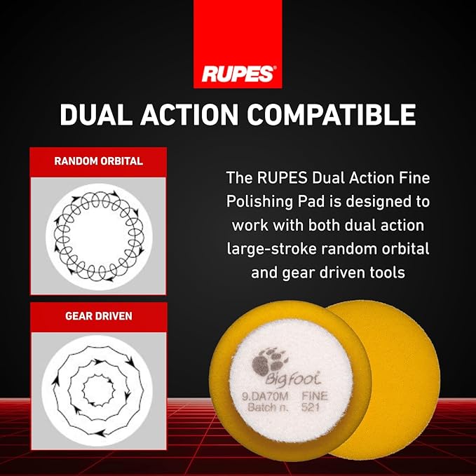 RUPES 9.DA70M/4 Pack of 4 Yellow D-A Fine Finishing Foam Pads 70mm | Ideal for Paint Correction & Gloss Enhancement | Moderate to Fine Defect Removal | Compatible with 2.75" Backing Plate