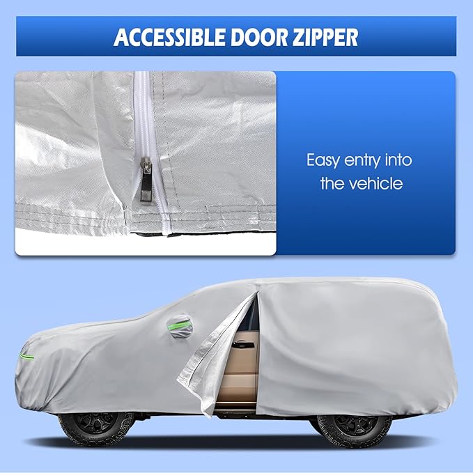 Car Cover Custom Fit for Toyota 4runner 2002-2026, Migaven Waterproof Full Exterior Cover Sun Rain Protection with Door Zipper and Cotton Lining, Silver