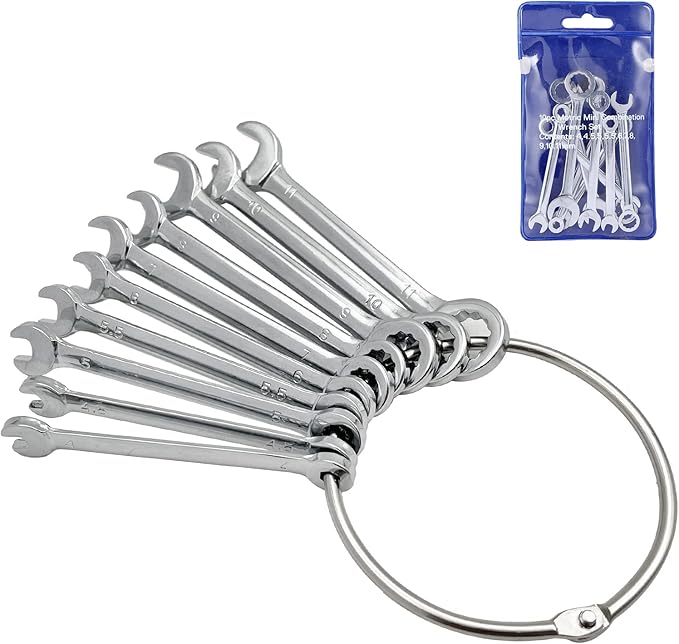 20pcs Mini Wrench Set Open End Wrench Ignition Wrench Sets With Chain Ring British/Metric Type Wrenches (Metric + British)