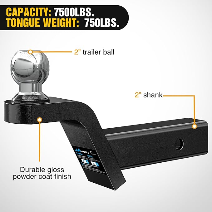 Nilight Fusion Trailer Hitch Mount w/Welded 2 Inch Trailer Ball & Hitch Pin, Fits 2 Inch Receiver, 7500 lbs 2" Rise