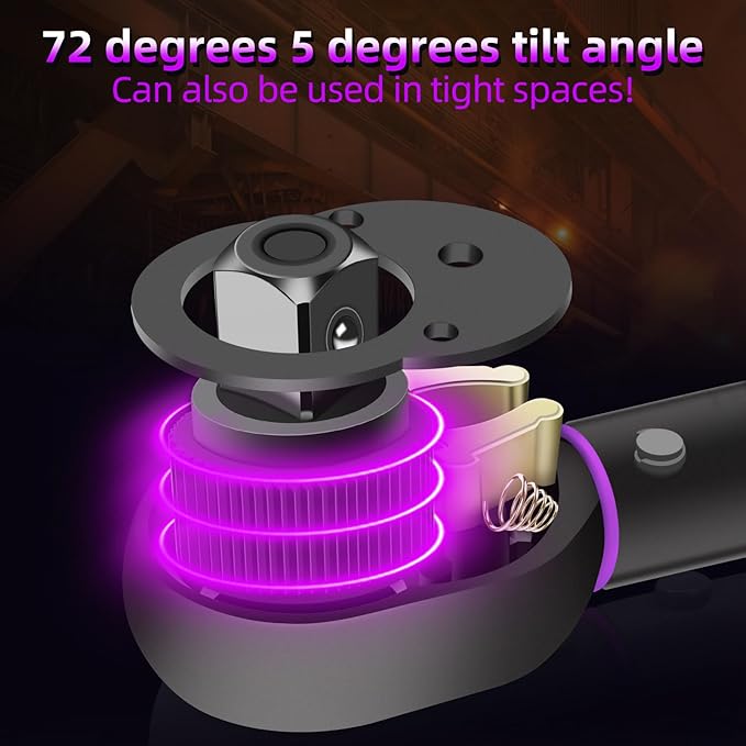 3/8" Inch Drive Click Torque Wrench 10-110 FT-LB/13.6-149.2N.M, ±3% Accuracy, Dual-Direction Click Professional Torque Wrench, Dual Range Scales Graduated in FT.LB and N.M, Purple