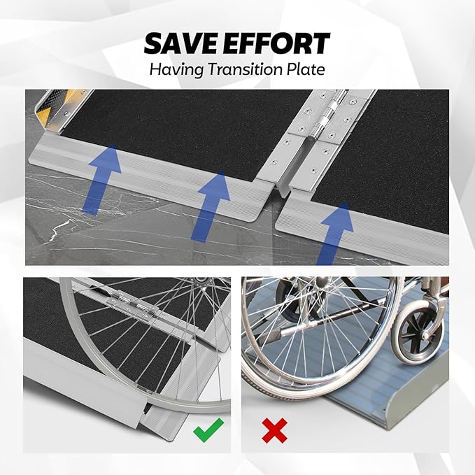 FAHKNS Portable Wheelchair Ramp 4FT, Aluminum Folding Wheelchair Ramp, Non-Slip Handicap Ramps for Home Outside Steps, Threshold Wheel Chair Ramps for Doorways, Porch, Cart, Stairs, Curbs, Scooter