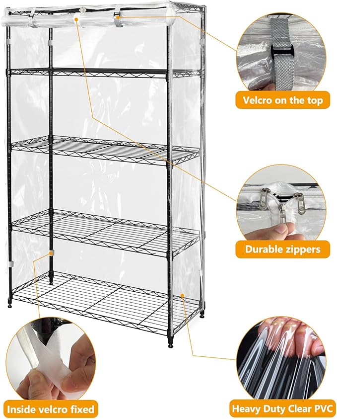 Heavy-Duty Waterproof Wire Shelf Cover, Garage Storage Shelving Protector, Universal Fit 60 x 24 x 72 Inch Rack Covers with 1" Tolerance (Clear)